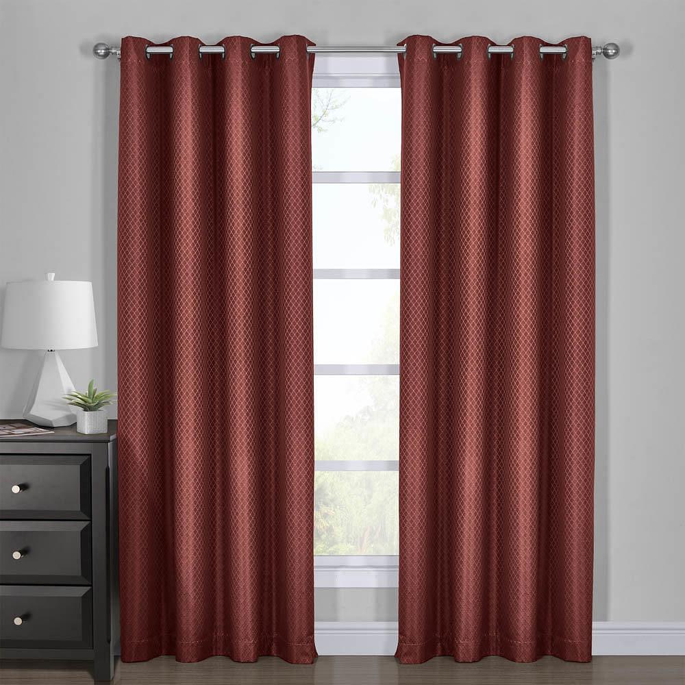 100% Blackout Curtain - Diamond Jacquard Woven Drape Theme (Set of 2)