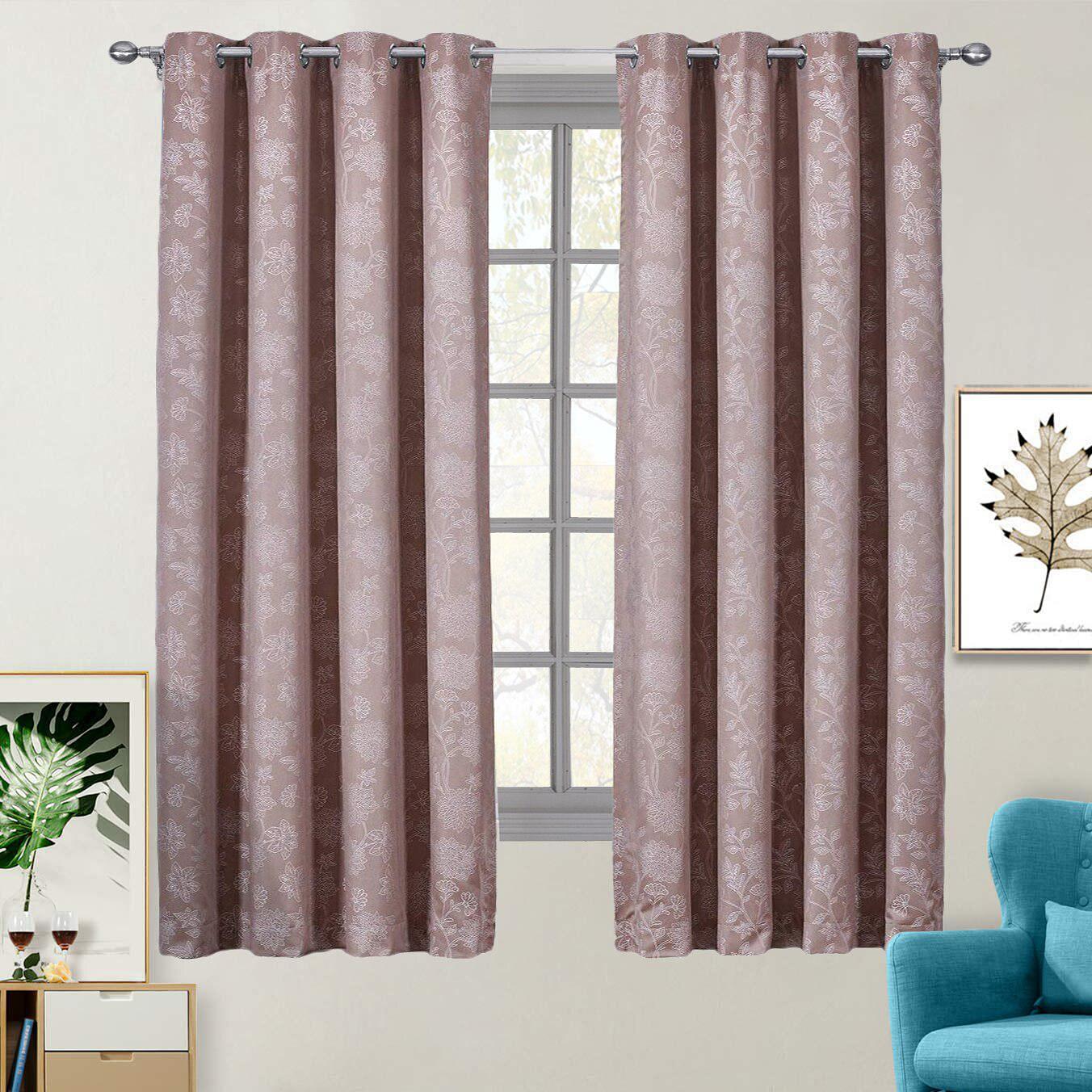 100% Blackout Curtain Panels Fannie - Woven Jacquard Triple Pass Thermal Insulated (Set of 2 Panels)