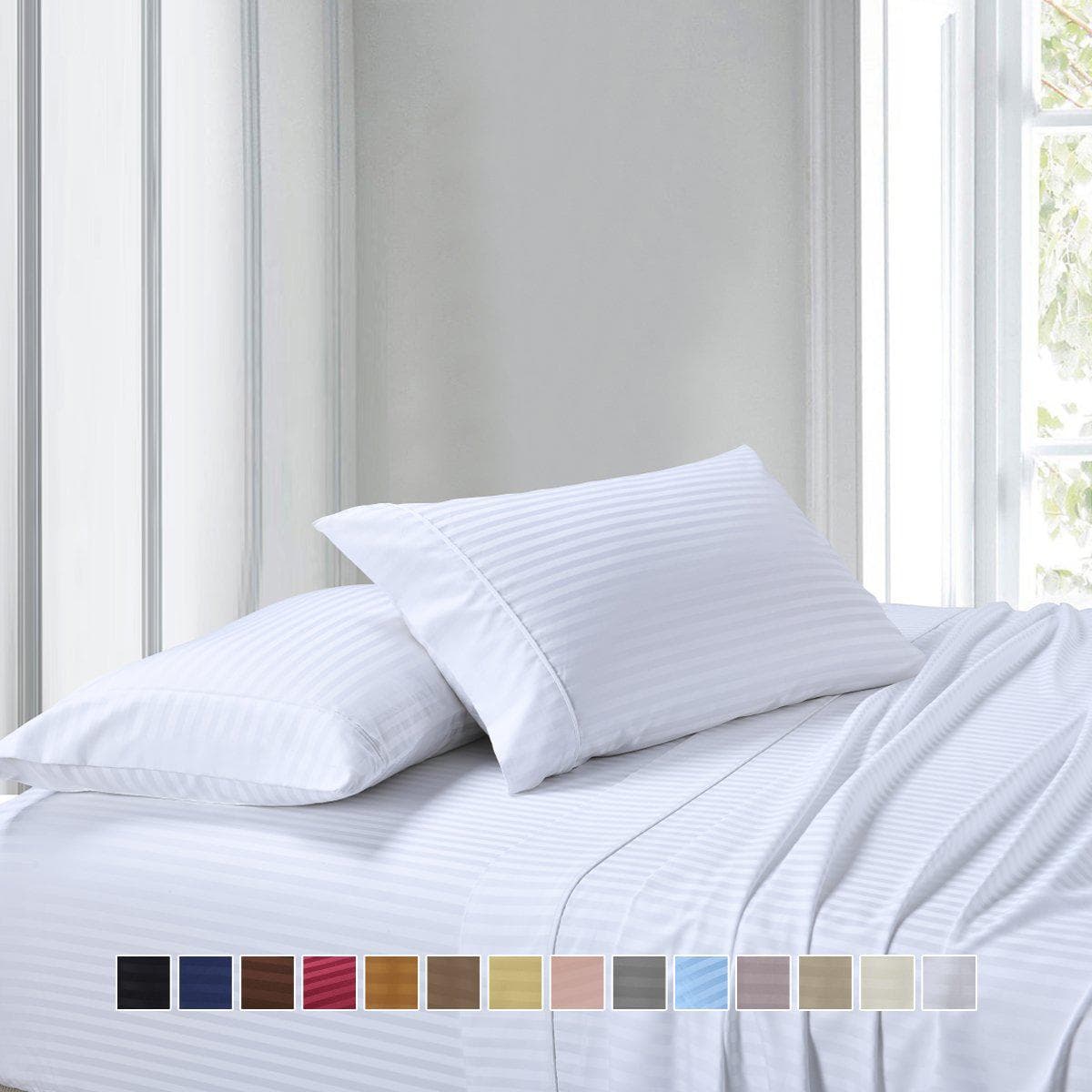 100% Cotton Sheet Set - Striped 300 Thread Count