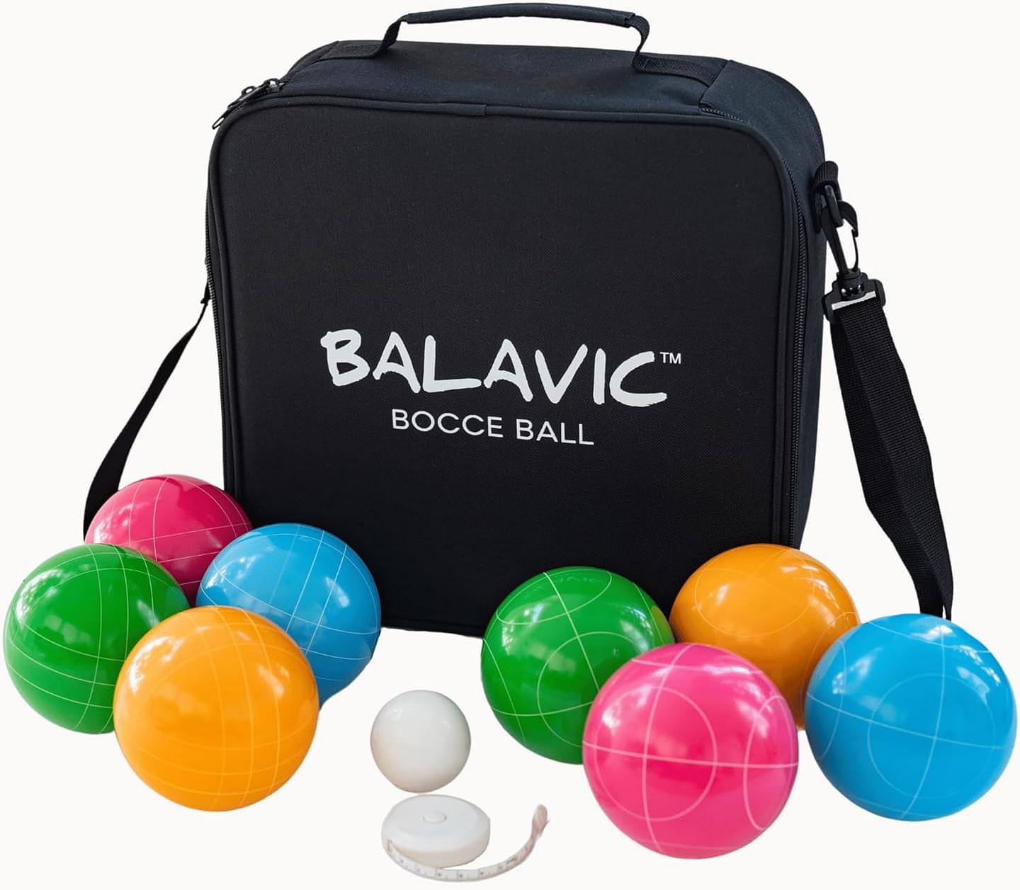 100mm Resin Bocce Ball Set Multicolor Balls w Pallino, Carry Bag, Measuring Tape - Perfect for Backyard, Beach, Parties, Lawn Games with Families & Friends, 2-8 Players Entertainment