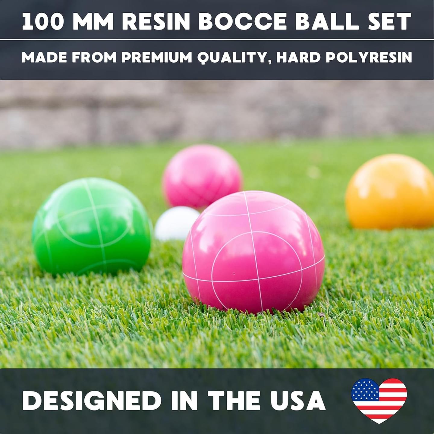 100mm Resin Bocce Ball Set Multicolor Balls w Pallino, Carry Bag, Measuring Tape - Perfect for Backyard, Beach, Parties, Lawn Games with Families & Friends, 2-8 Players Entertainment
