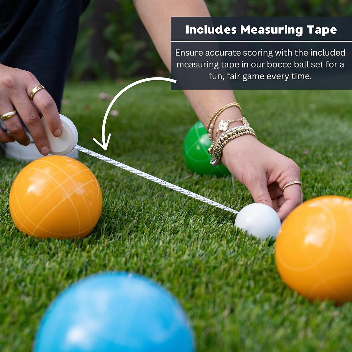 100mm Resin Bocce Ball Set Multicolor Balls w Pallino, Carry Bag, Measuring Tape - Perfect for Backyard, Beach, Parties, Lawn Games with Families & Friends, 2-8 Players Entertainment