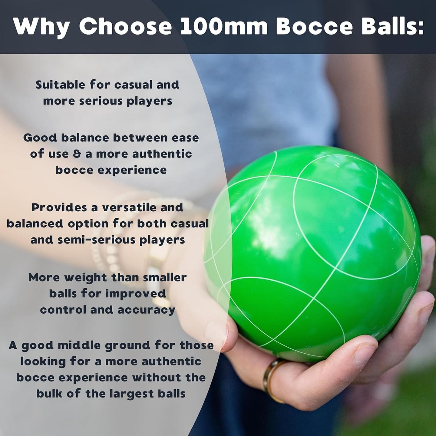 100mm Resin Bocce Ball Set Multicolor Balls w Pallino, Carry Bag, Measuring Tape - Perfect for Backyard, Beach, Parties, Lawn Games with Families & Friends, 2-8 Players Entertainment
