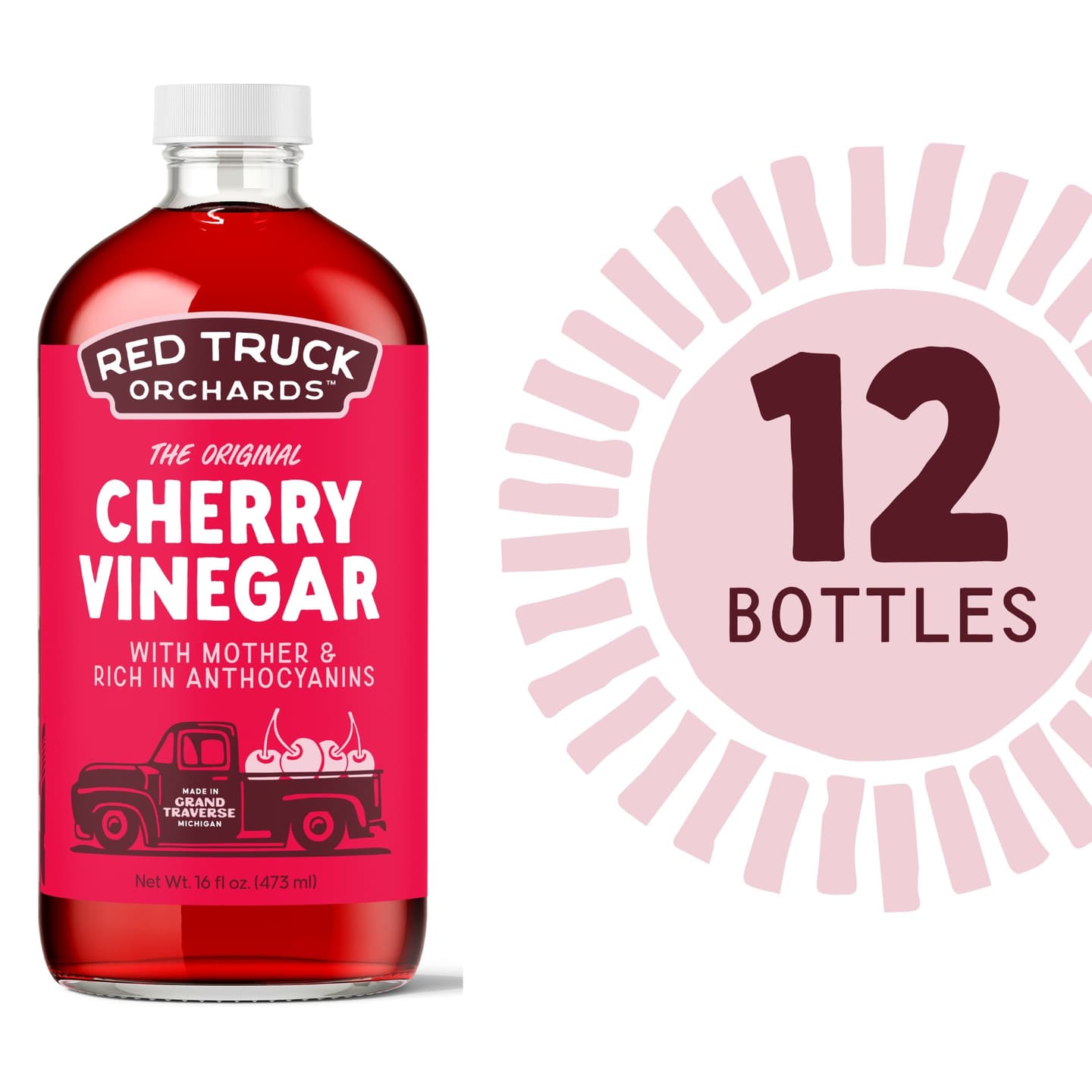 12x - The Original Cherry Vinegar - Naturally Fermented Tart Cherry Vinegar with “Mother” for Antioxidant Support, Gut Health