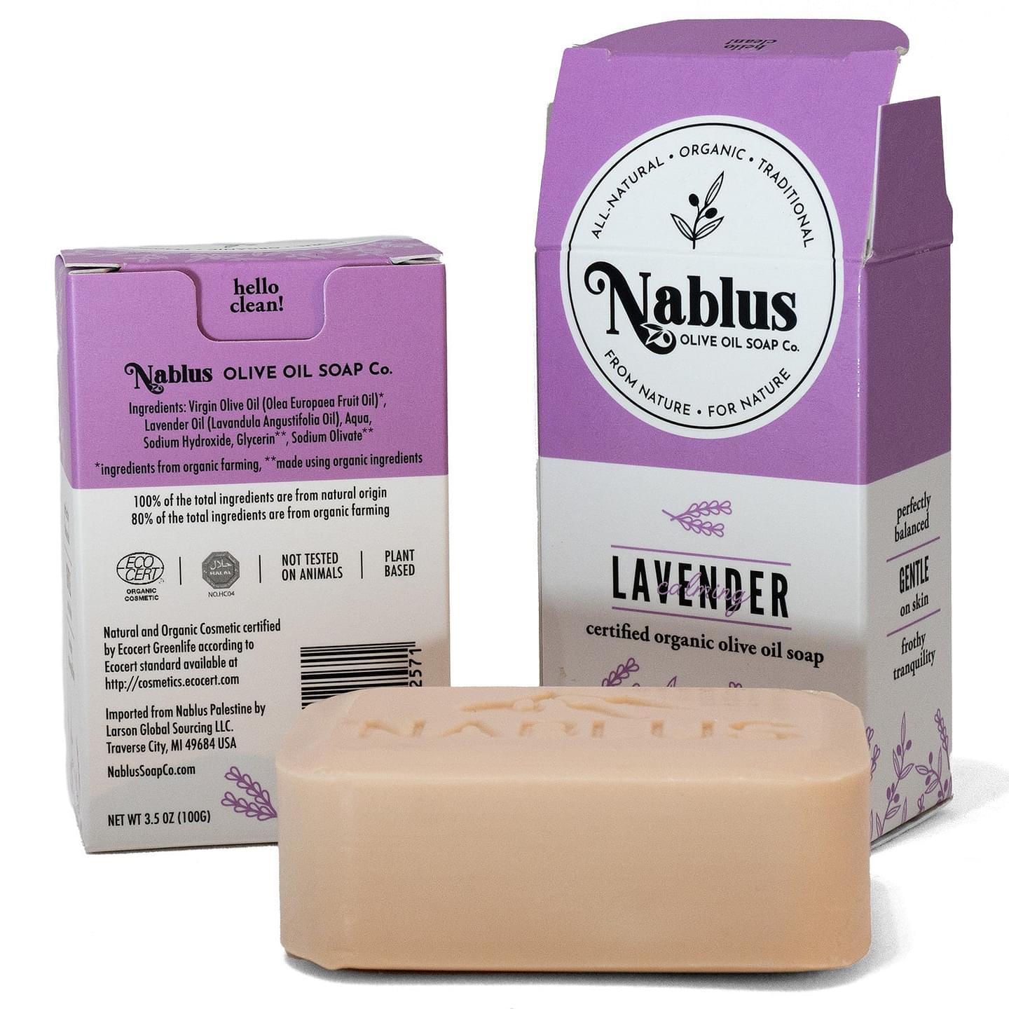 2 Pack Nablus 100% Certified Organic Lavender Olive Oil Enriched with Goat’s Milk Soap Whole Body & Hair-Natural and Organic Cosmetic certified-Halal Certified Not Tested on Animals- For Men and Women