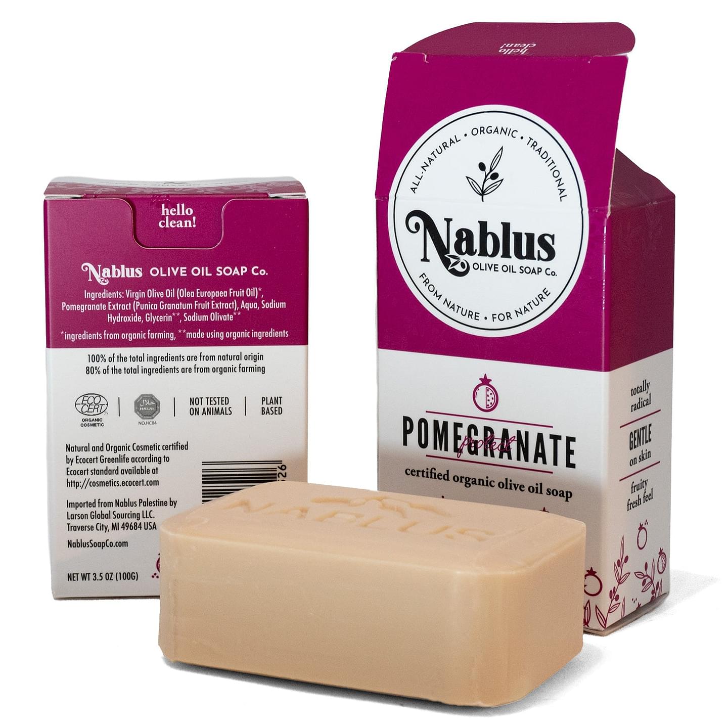 2 Pack Nablus 100% Certified Organic Pomegranate Olive Oil Enriched with Goat’s Milk Soap Whole Body & Hair-Natural and Organic Cosmetic certified-Halal Certified Not Tested on Animals- For Men and Women