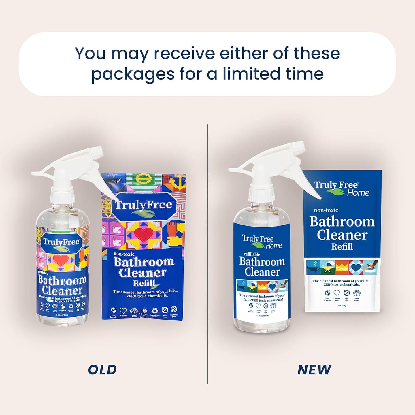 2-Pack TrulyFree Bathroom Cleaner - Cleaning Spray, for Toilet, Sink, Tub, Shower - Includes: 16-oz Spray Bottle, One refill pouch used for initial fill and one pouch for Refill when needed (3 oz) Starter Kit