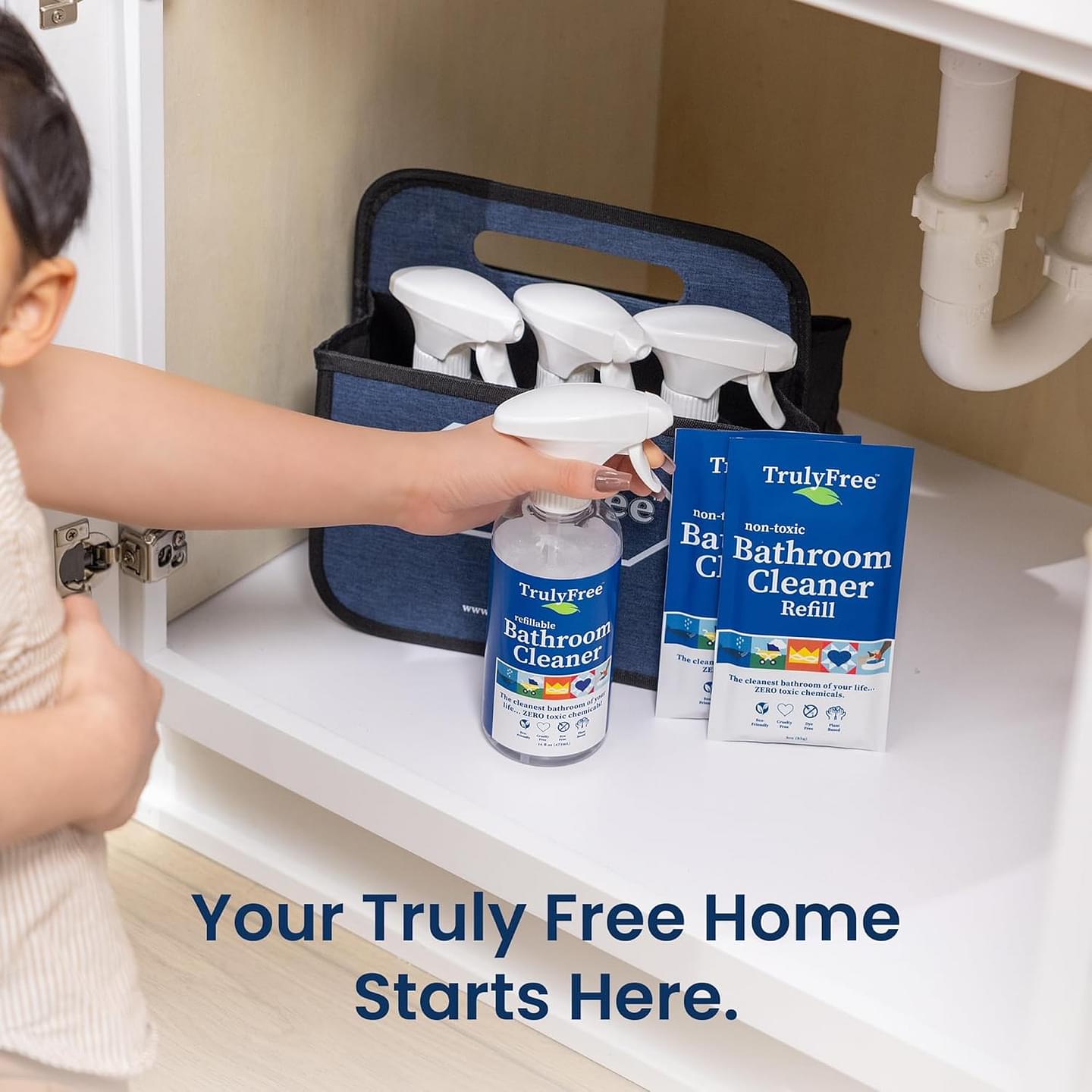 2-Pack TrulyFree Bathroom Cleaner - Cleaning Spray, for Toilet, Sink, Tub, Shower - Includes: 16-oz Spray Bottle, One refill pouch used for initial fill and one pouch for Refill when needed (3 oz) Starter Kit