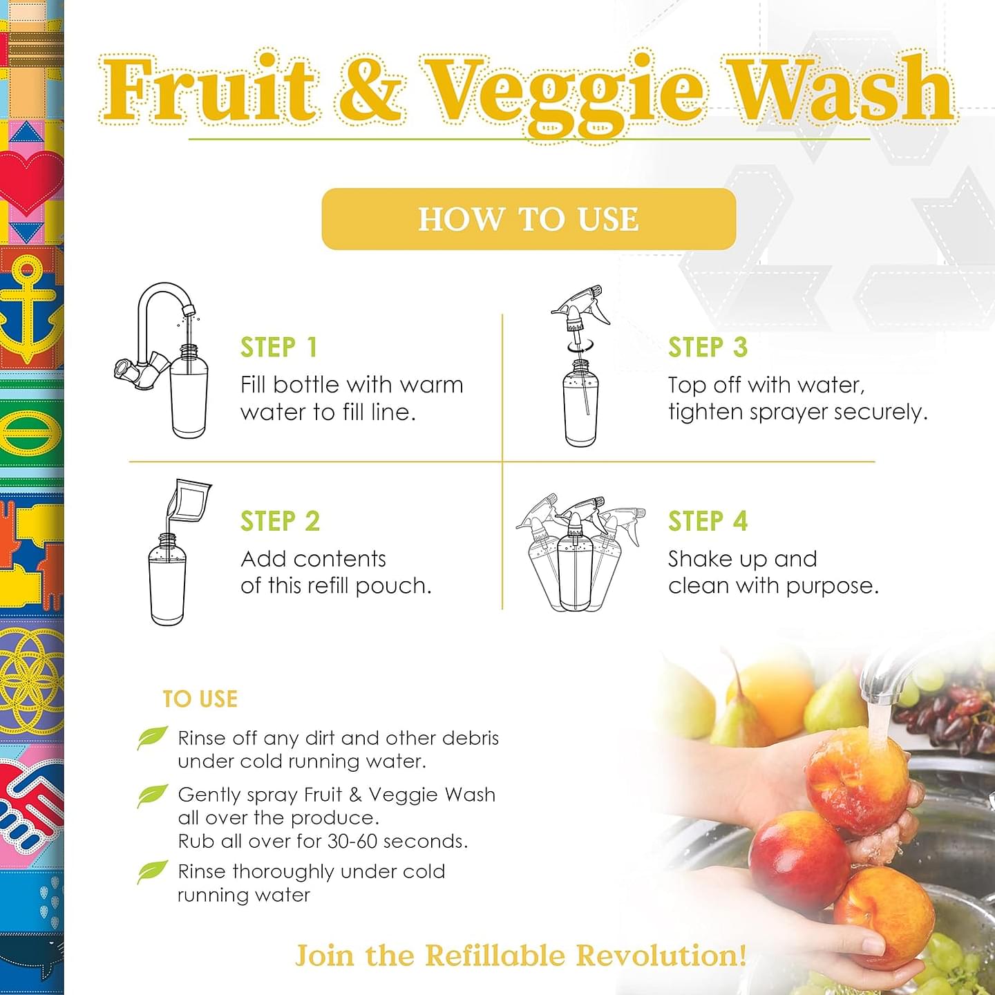 2-Pack TrulyFree Natural Fruit and Veggie Wash - Organic Produce Vegetable and Fruit Wash - Includes: 1 Empty Refillable Spray Bottle (16oz), Two Pouches (3 oz ea.) Starter Kit