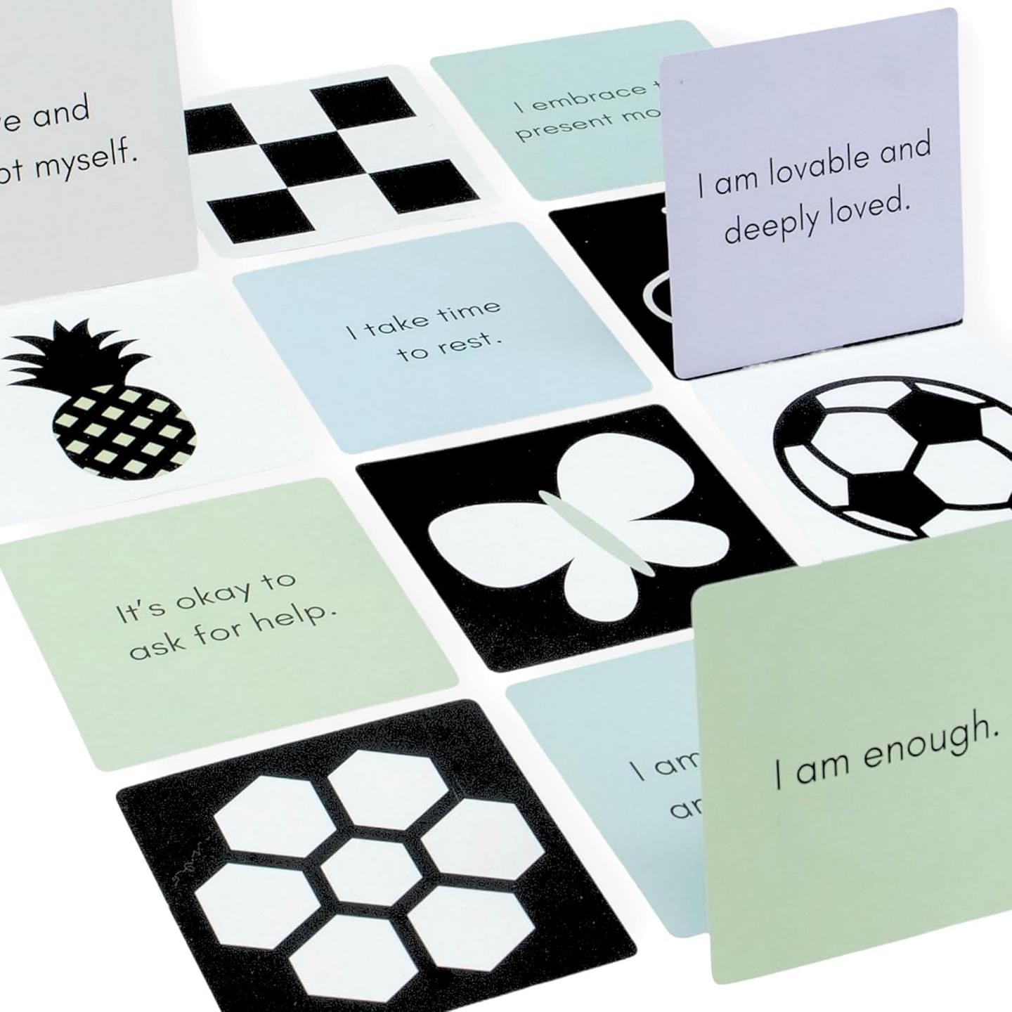 20 Double Sided Baby Contrast Cards & New Mom Affirmation Cards for Women | High Contrast Baby Toys for Newborn | Black and White Toys for Infants 0-6 Months | Affirmations for Kids & Caregivers