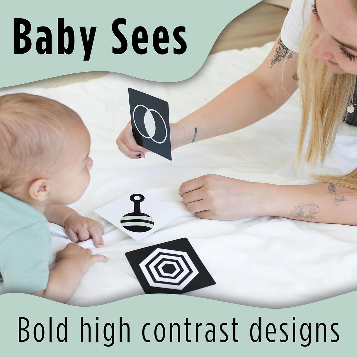20 Double Sided Baby Contrast Cards & New Mom Affirmation Cards for Women | High Contrast Baby Toys for Newborn | Black and White Toys for Infants 0-6 Months | Affirmations for Kids & Caregivers