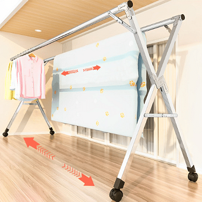 2X 2.0m Portable Standing Clothes Drying Rack Foldable Space-Saving Laundry Holder with Wheels