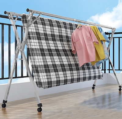 2X 2.0m Portable Standing Clothes Drying Rack Foldable Space-Saving Laundry Holder with Wheels