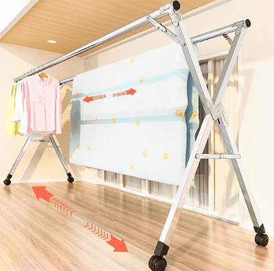 2X 2.4m Portable Standing Clothes Drying Rack Foldable Space-Saving Laundry Holder with Wheels