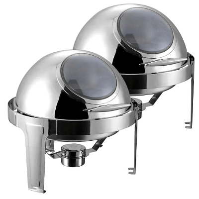 2X 6L Round Chafing Stainless Steel Food Warmer with Glass Roll Top