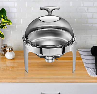 2X 6L Round Chafing Stainless Steel Food Warmer with Glass Roll Top