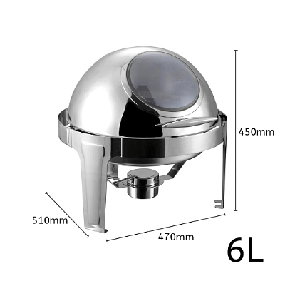 2X 6L Round Chafing Stainless Steel Food Warmer with Glass Roll Top