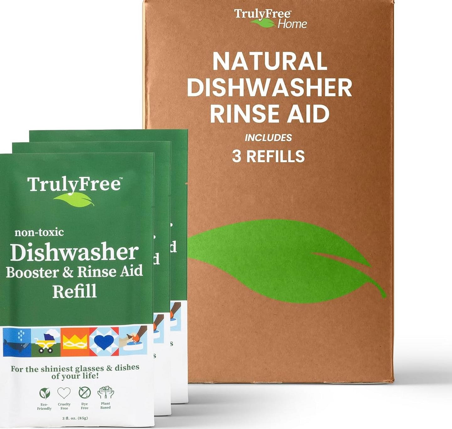 Truly-Free-Natural-Dishwasher-Booster-Rinse-Aid---Non-Toxic-Dishwashing-Aid-Formula,-Removes-Residue-Tough-Dish-Stains,-Water-Spot-Remover---Includes:-1-Reusable-Empty-12-oz-Bottle-1-Refill