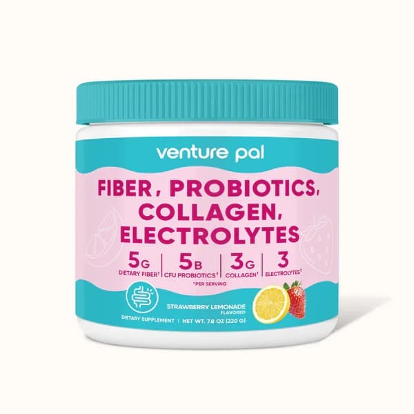4-in-1 Fiber Supplement - Strawberry Lemonade - Advanced Gut Health Powder with Probiotics, Collagen Peptides & Electrolytes for Digestive Support, Appetite Control & Daily Wellness