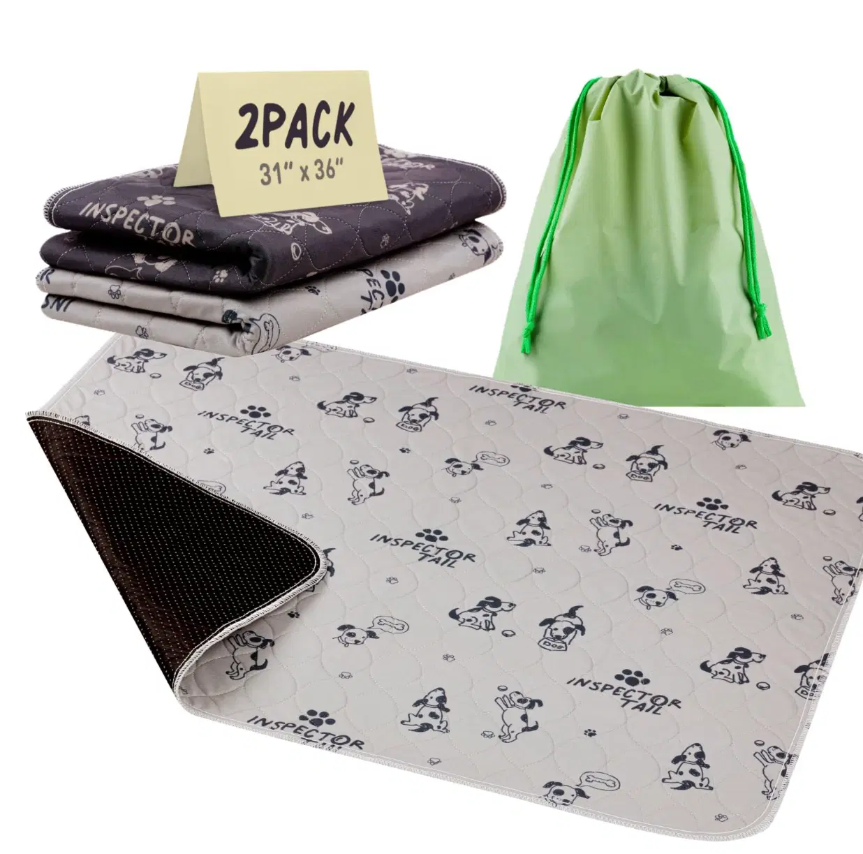4+ Layers 2 Super Absorbent & Washable Dog Pee Pads + Free Wet Bag | 31" x 36" Waterproof & Non-Slip Mat for Crate & Playpen | Leak Proof Floor Rug for Potty Training & Whelping | Reusable Pet Urine Carpet dark slate grey