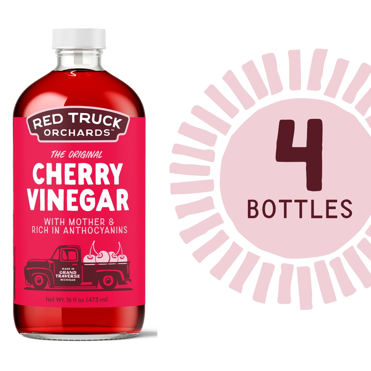 4x - The Original Cherry Vinegar - Naturally Fermented Tart Cherry Vinegar with “Mother” for Antioxidant Support, Gut Health