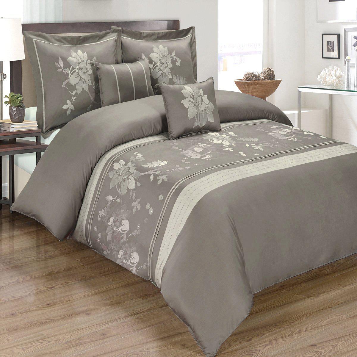 5 Piece Myra 100% Cotton Gray Duvet Cover Set