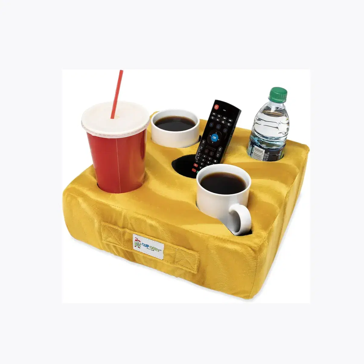 Cup-Cozy-Deluxe-Pillow-Yellow-As-Seen-on-TV--The-world-s-BEST-cup-holder!-Keep-your-drinks-close-and-prevent-spills.-Use-it-anywhere-Couch,-floor,-bed,-man-cave,-car,-RV,-park,-beach-and-more!