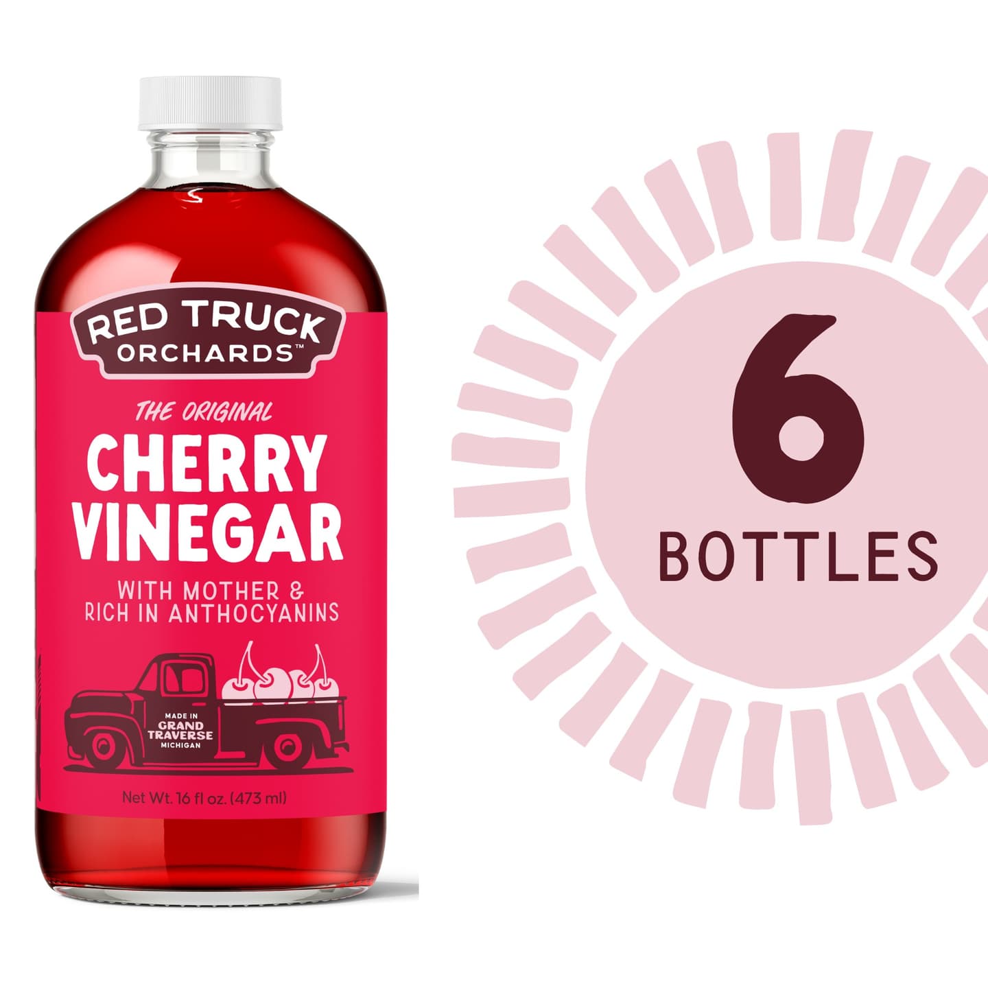 6x - The Original Cherry Vinegar - Naturally Fermented Tart Cherry Vinegar with “Mother” for Antioxidant Support, Gut Health