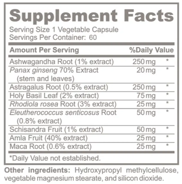 Adrenal Adaptogen Blend | 60 Count | Stress Relief & Natural Energy (Ashwagandha • Rhodiola • Holy Basil)