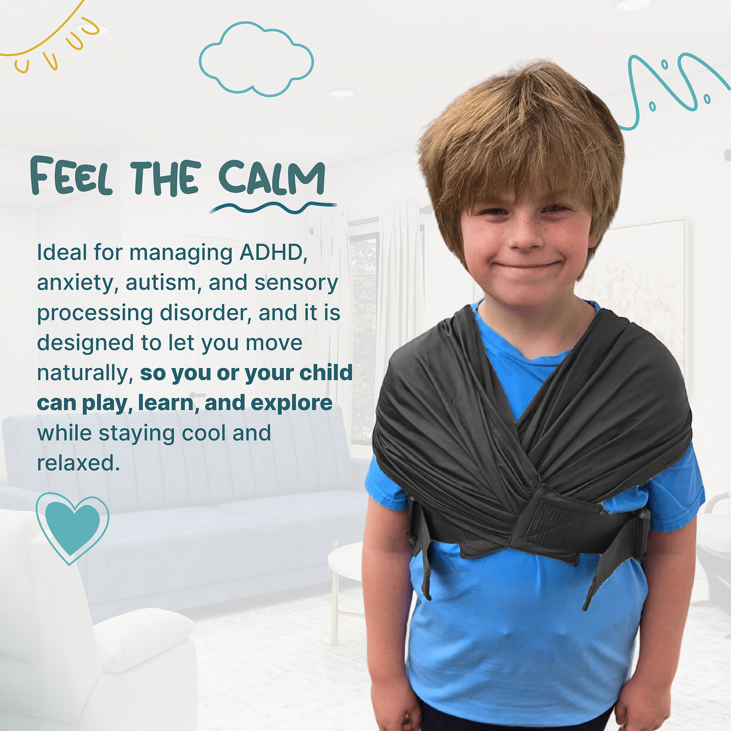 Abby & Noah Compression Vest for Kids with Autism, ADHD, Anxiety, and Sensory Issues - Deep Pressure Sensory Calming Vest - Adjustable Sensory Clothing (Alternative to Weighted Vest) (Black)