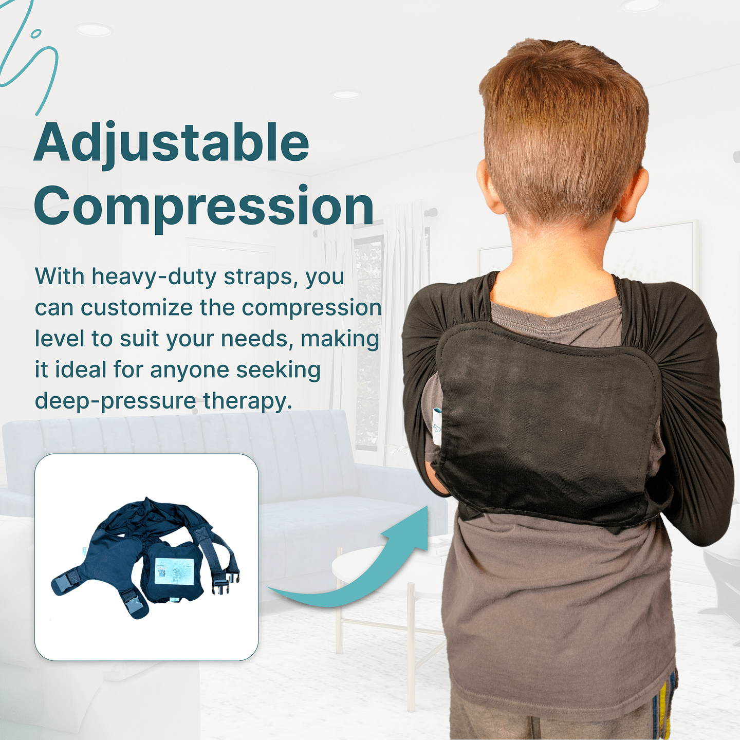 Abby & Noah Compression Vest for Kids with Autism, ADHD, Anxiety, and Sensory Issues - Deep Pressure Sensory Calming Vest - Adjustable Sensory Clothing (Alternative to Weighted Vest) (Black)