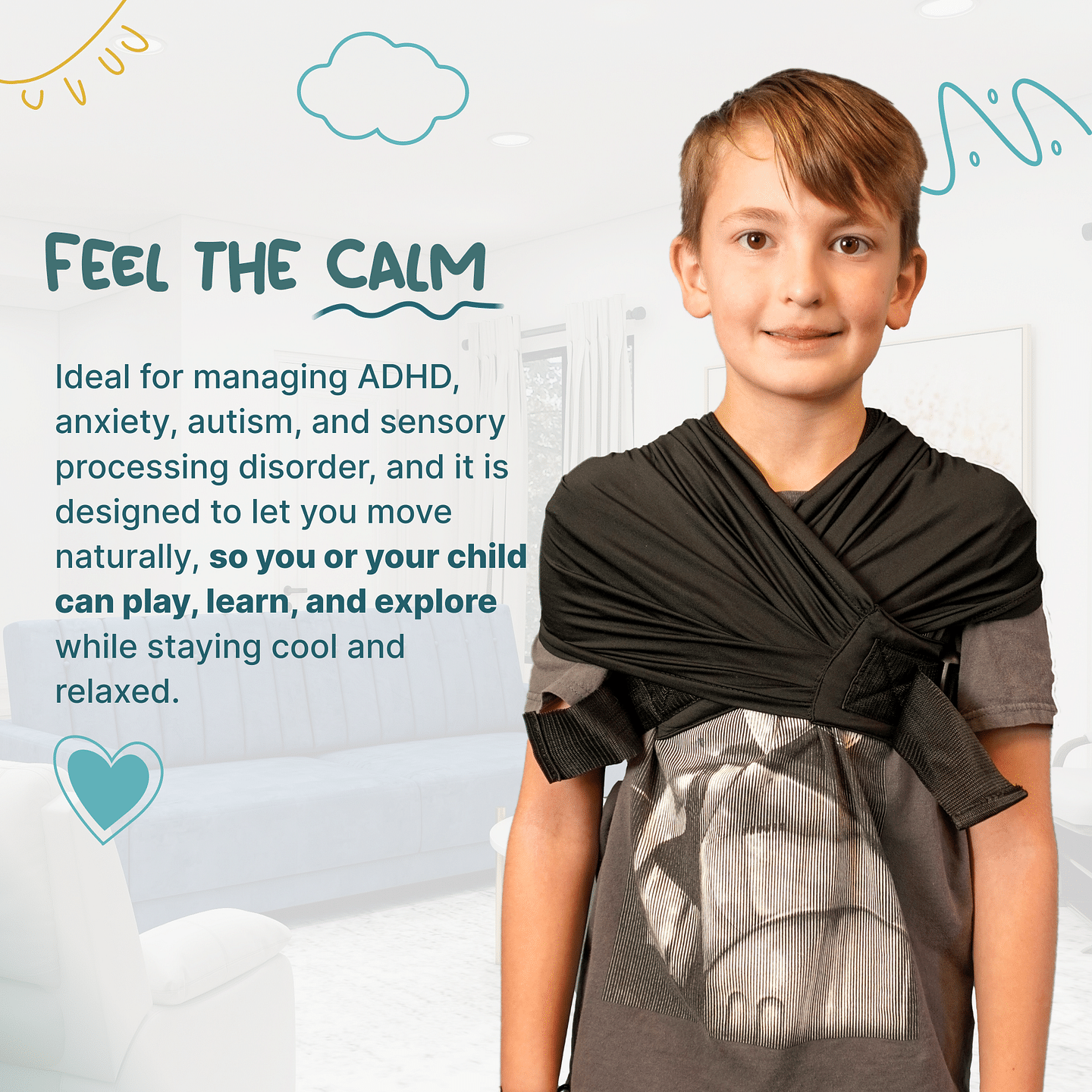 Abby & Noah Compression Vest for Kids with Autism, ADHD, Anxiety, and Sensory Issues - Deep Pressure Sensory Calming Vest - Adjustable Sensory Clothing (Alternative to Weighted Vest) (Black)