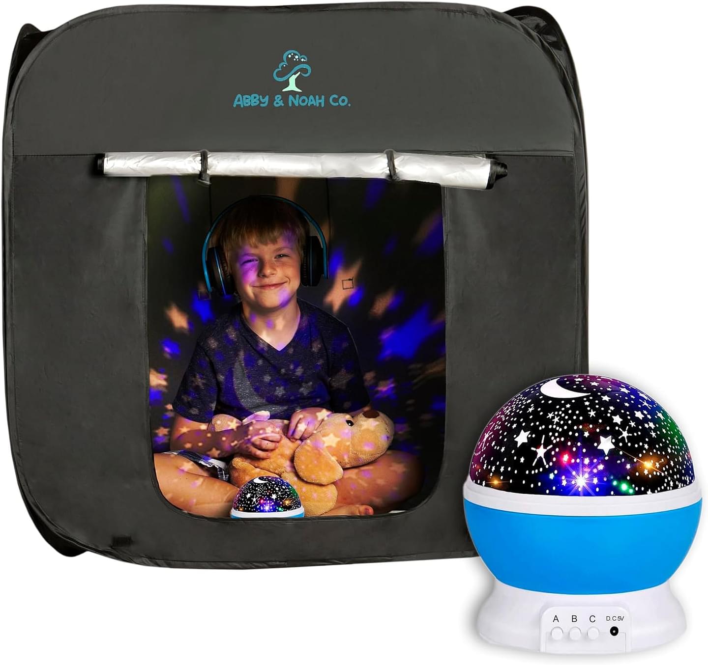 Abby & Noah Pop Up Sensory Tent with Kids Autism - Calm Corner Collapsible Tent for Classroom and Bedroom Must Haves - Calming Hideout Blackout Tent - Small Outdoor & Indoor Play Tent (1-2 Kids)
