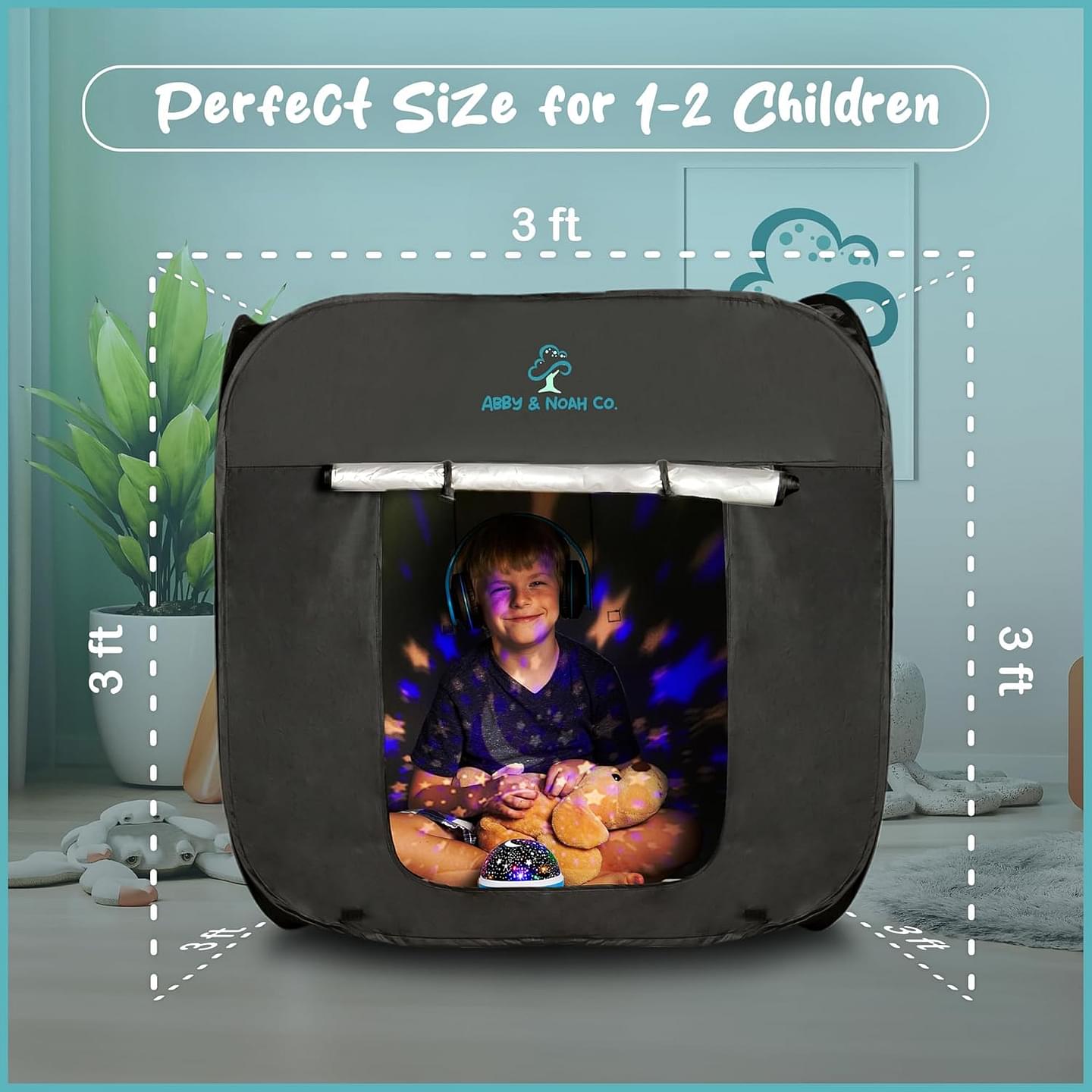 Abby & Noah Pop Up Sensory Tent with Kids Autism - Calm Corner Collapsible Tent for Classroom and Bedroom Must Haves - Calming Hideout Blackout Tent - Small Outdoor & Indoor Play Tent (1-2 Kids)