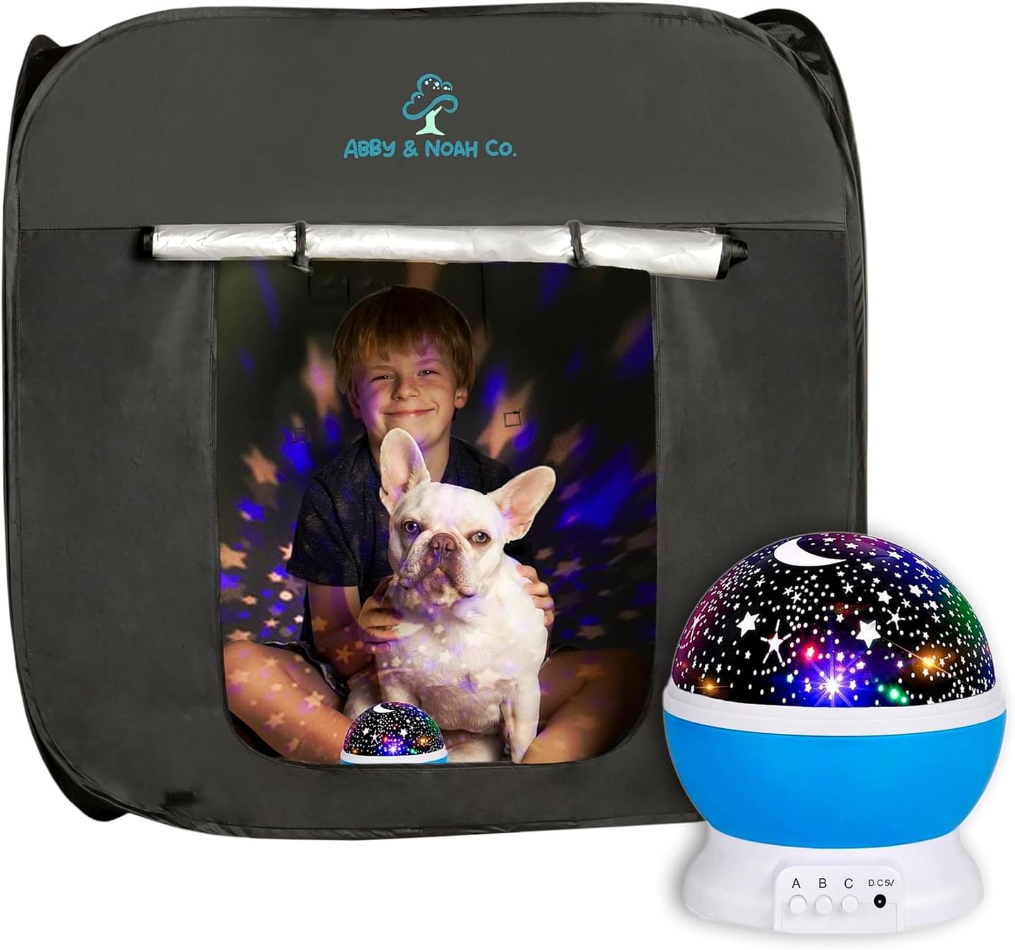Abby & Noah Pop Up Sensory Tent with Kids Autism - Calm Corner Collapsible Tent for Classroom and Bedroom Must Haves - Calming Hideout Blackout Tent - Small Outdoor & Indoor Play Tent (1-2 Kids)