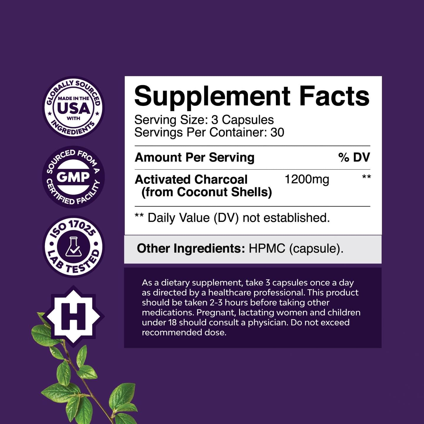 Activated Charcoal  1200mg per serving