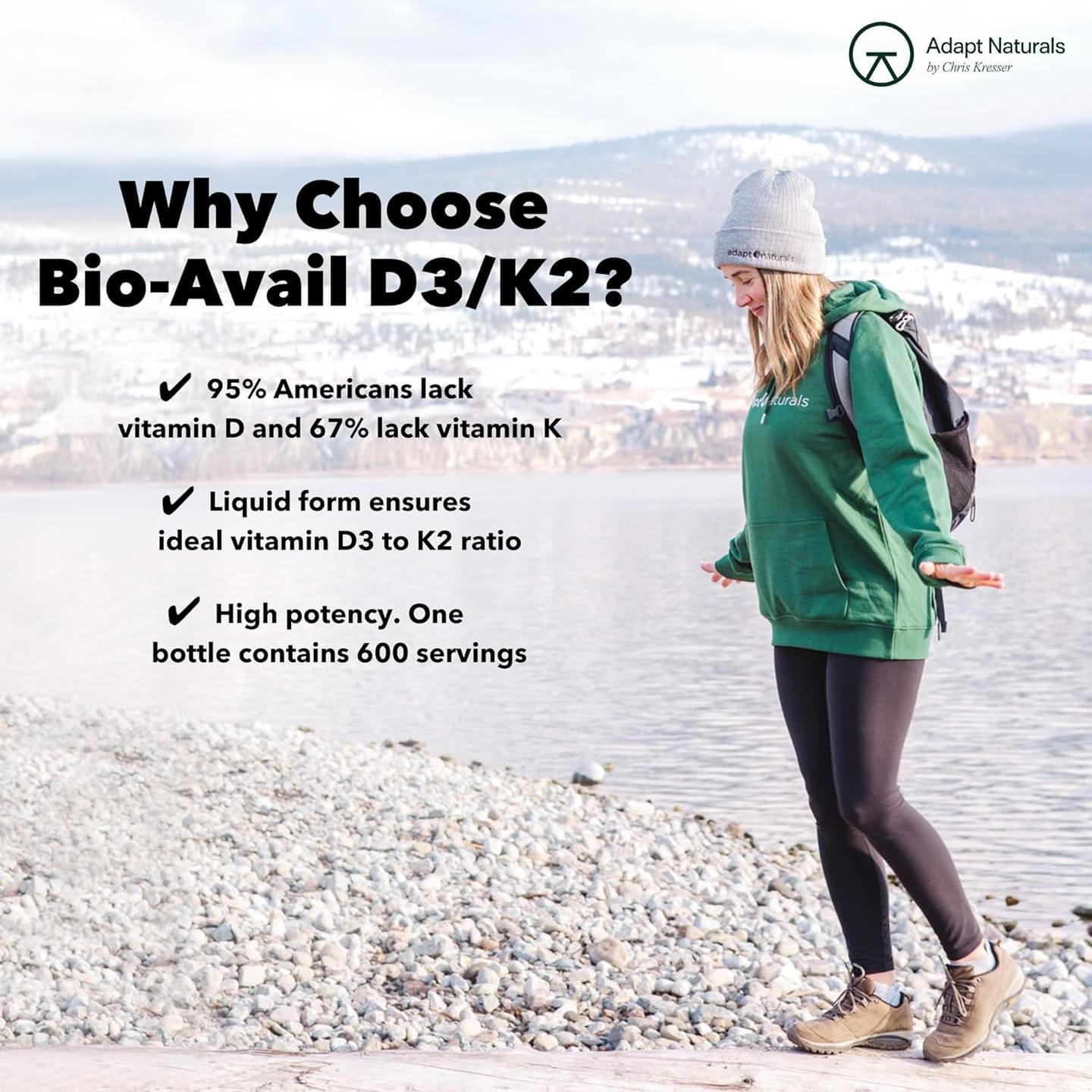 Adapt Naturals Bio-Avail D3/K2 - Vitamin D3 + Vitamin K2 MK-4 in Bioavailable Liquid Form w/MCT Oil, 1,000 IU/120 mcg - Support Cardiovascular, Metabolic, Bone, Brain, Immunity -1 FL Oz, 600 Servings