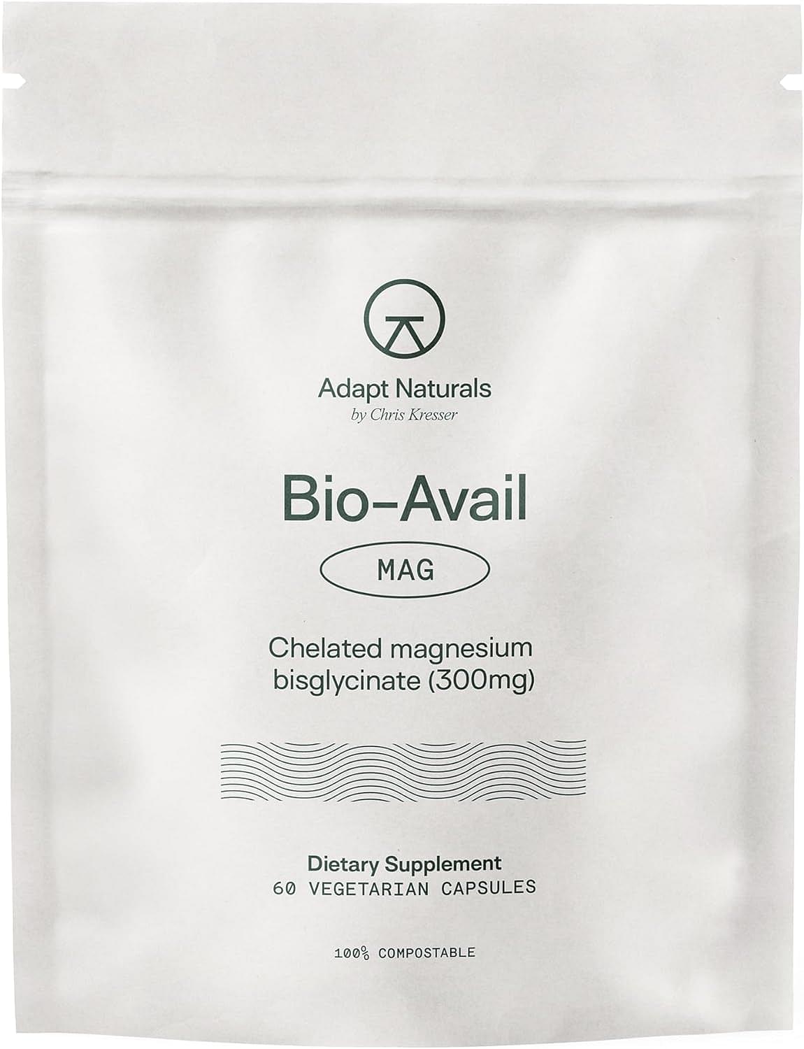 Adapt Naturals Bio-Avail Mag - Bioavailable High Absorption Magnesium Supplement - Chelated Magnesium Bisglycinate Capsules - Sleep, Stress Relief, Joint Support Supplement - 60 Capsules