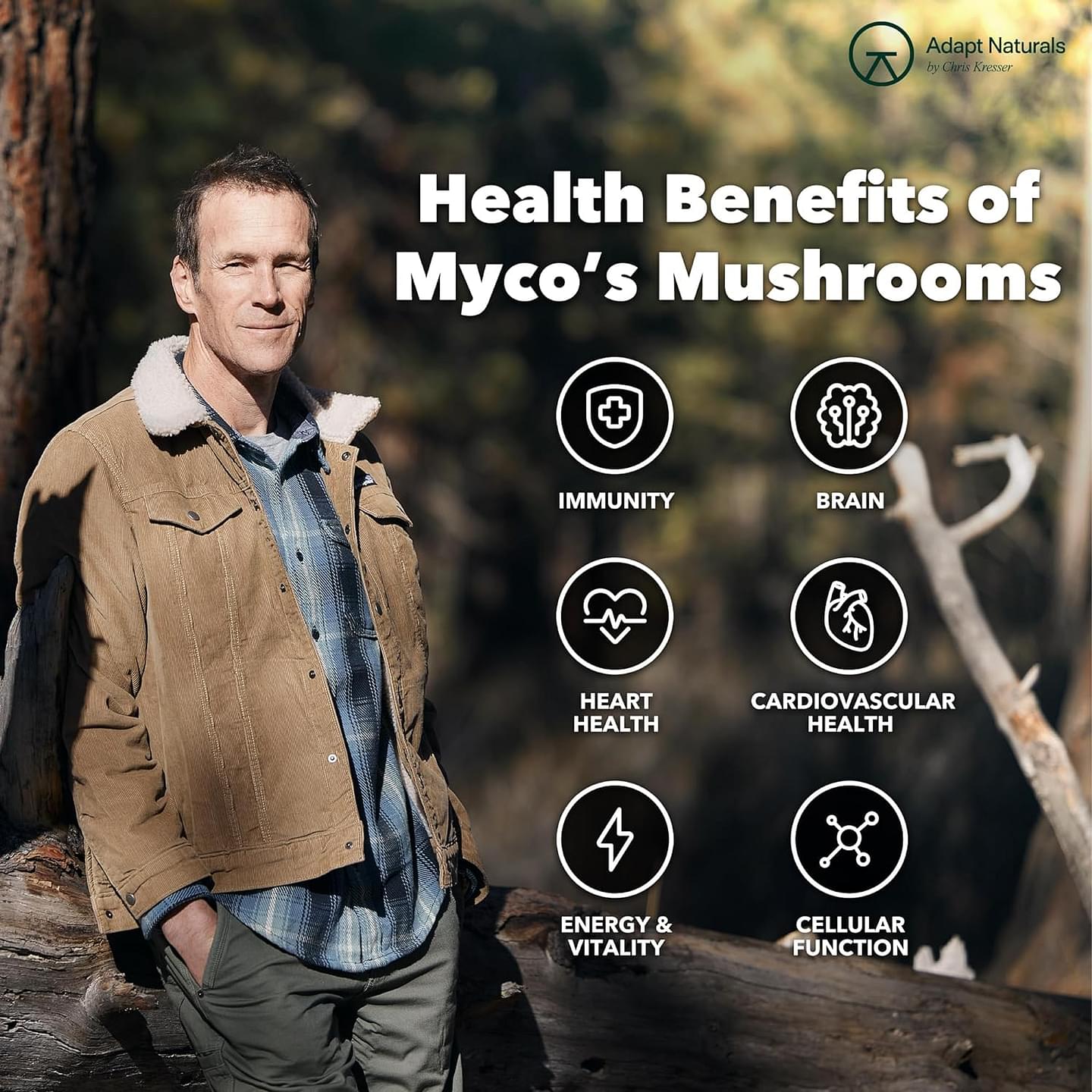 Adapt Naturals Bio-Avail Myco - 8-in-1 Bioavailable Mushroom Supplement Mushroom Complex - Chaga, Cordyceps, Reishi, Lions Mane - Blood Pressure, Memory, Immune - 120 Capsules