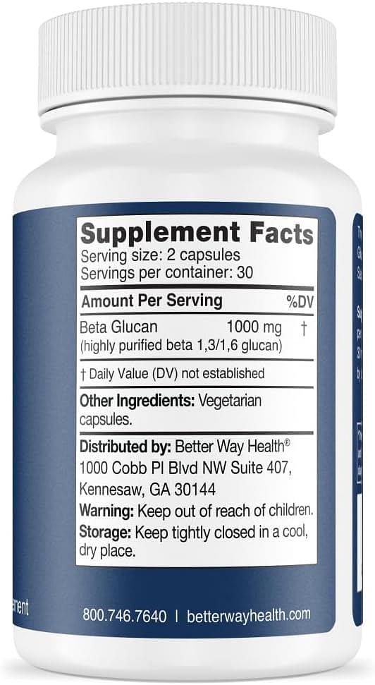 Advanced Immune Support Supplement by Better Way Health with Highly Purified Beta Glucan - Immune System Booster - 500mg 60 Caps (Pack of 1)