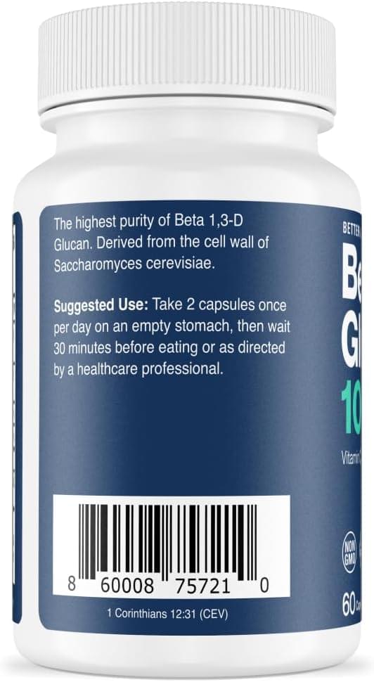 Advanced Immune Support Supplement by Better Way Health with Highly Purified Beta Glucan + Vitamin C, Resveratrol, and Selenium - Immune System Booster - 60 Caps (Pack of 1)