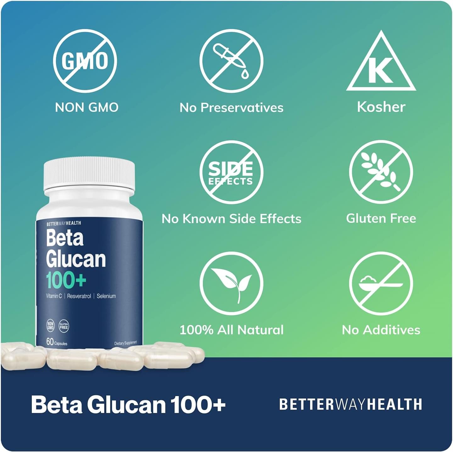 Advanced Immune Support Supplement by Better Way Health with Highly Purified Beta Glucan + Vitamin C, Resveratrol, and Selenium - Immune System Booster - 60 Caps (Pack of 1)
