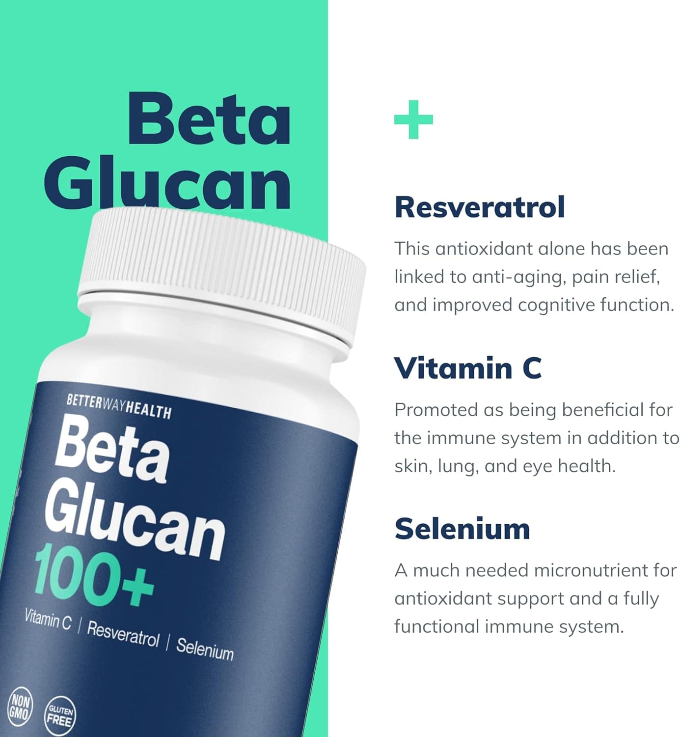 Advanced Immune Support Supplement by Better Way Health with Highly Purified Beta Glucan + Vitamin C, Resveratrol, and Selenium - Immune System Booster - 60 Caps (Pack of 1)