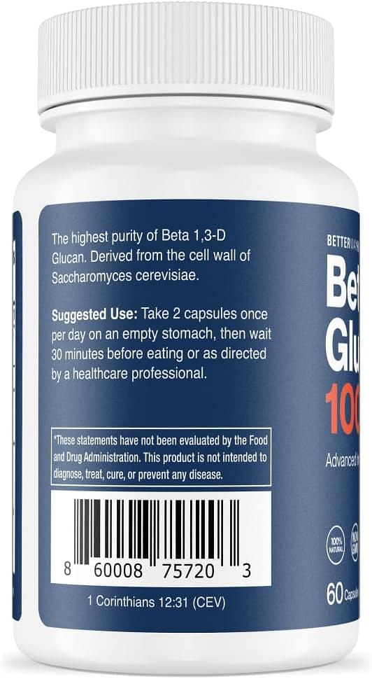 Advanced Immune Support Supplement with Highly Purified Beta Glucan - Immune System Booster - 100mg 60 Caps (Pack of 1) 60 Count (Pack of 1)