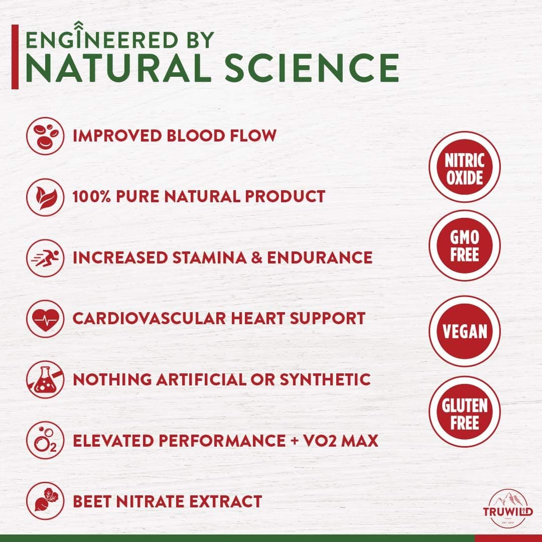 All Natural Beet Root Powder- Nitric Oxide Booster - 1000mg - Vegan Superfood Capsule Supplement – Beetroot Extract Supports Overall Health, Performance, & Stamina – 30 Servings