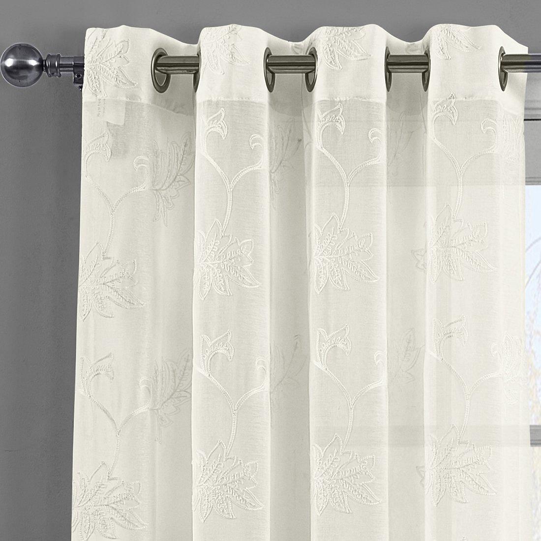 Andora Embroidered Grommet Top Sheer Panel Curtain Pair (Set of 2 )