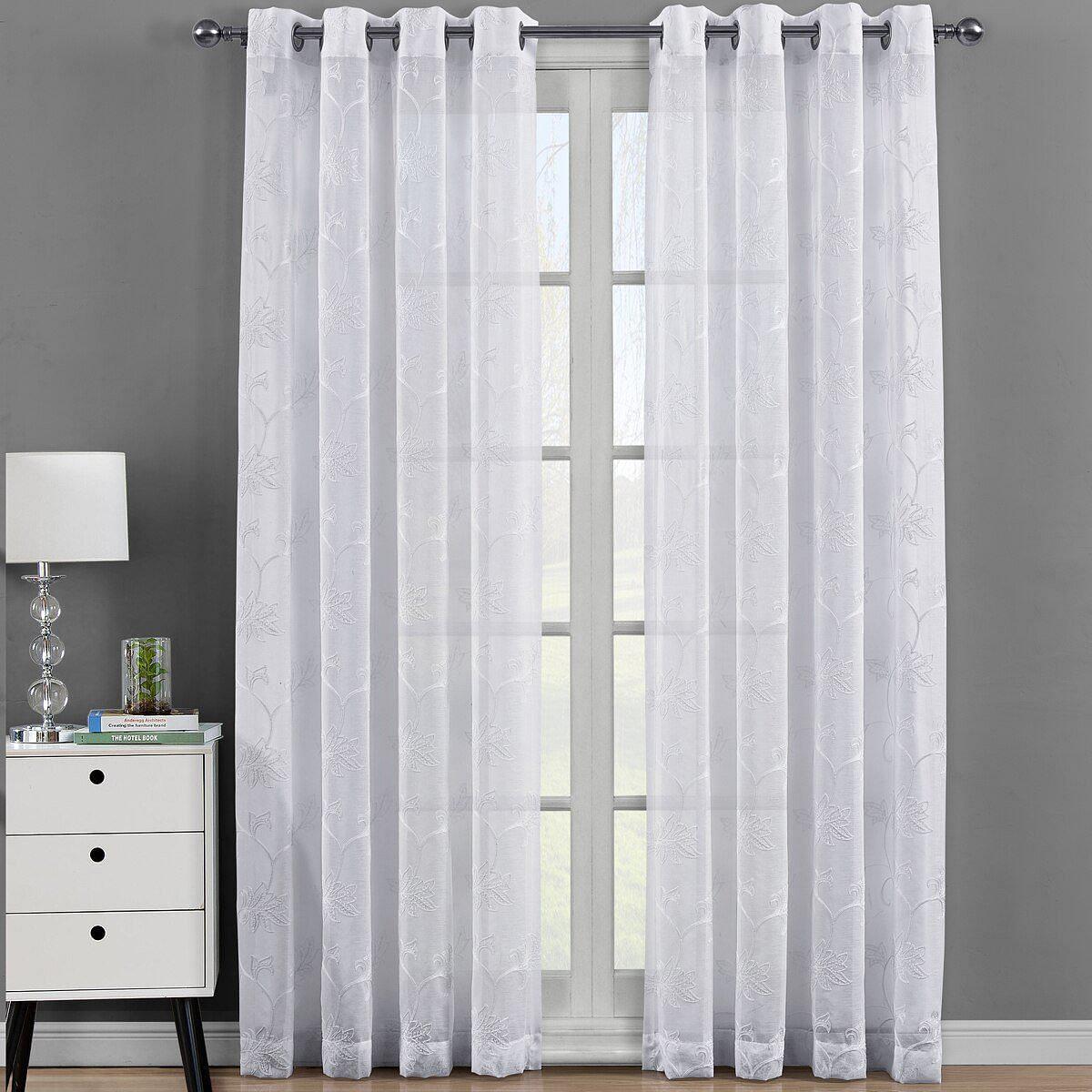 Andora Embroidered Grommet Top Sheer Panel Curtain Pair (Set of 2 )