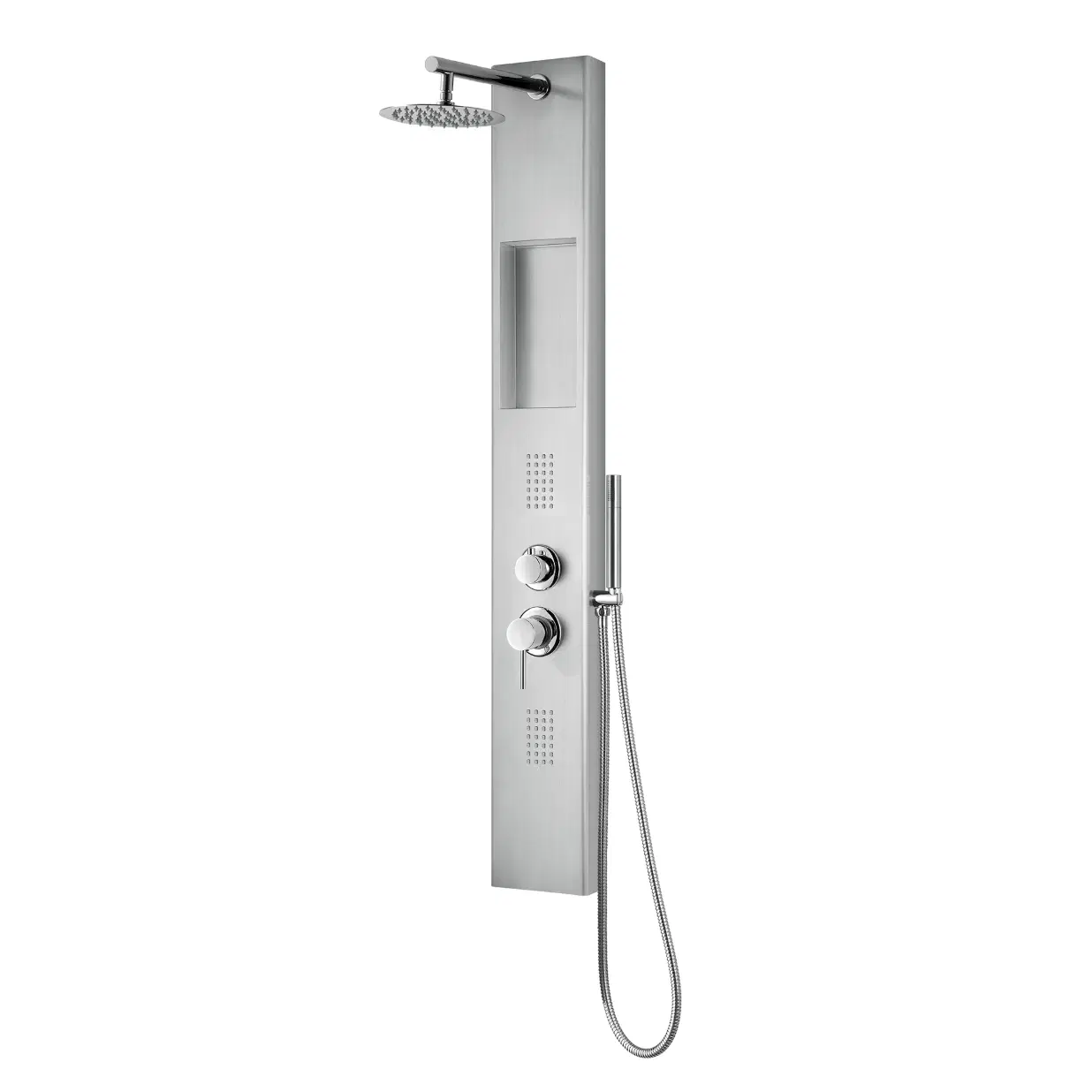 AquaNiche 8-in Rain Showerhead Showerspa with 4-Body Jets Built-in Niche and Handshower Brushed Stainless Steel