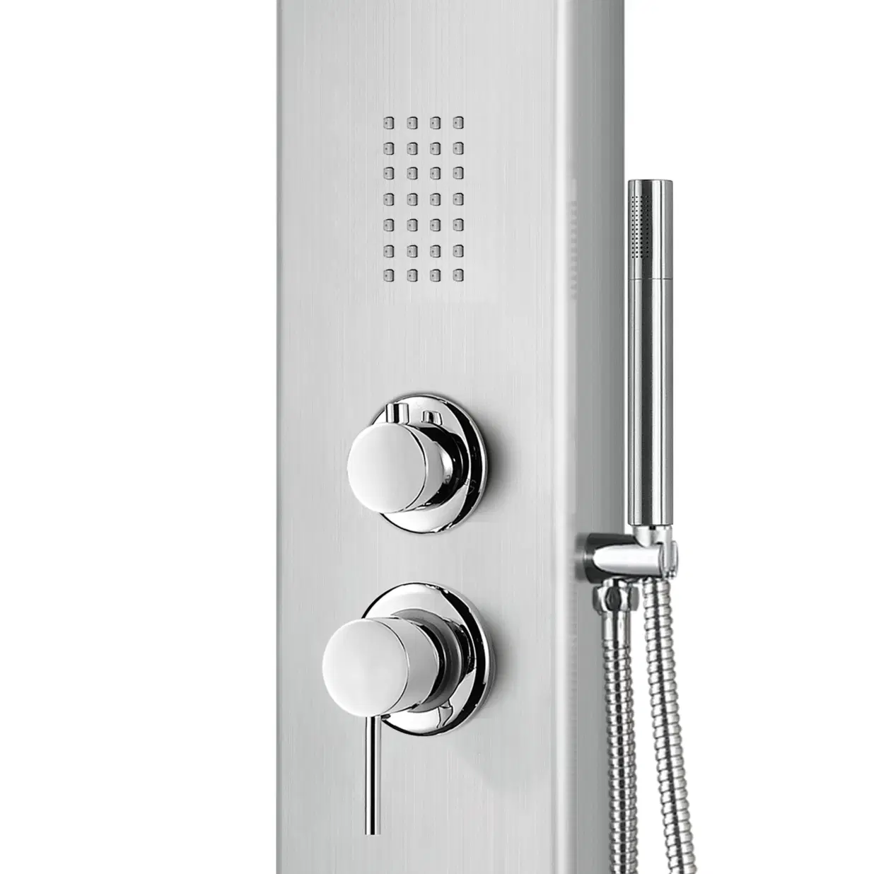 AquaNiche 8-in Rain Showerhead Showerspa with 4-Body Jets Built-in Niche and Handshower Brushed Stainless Steel