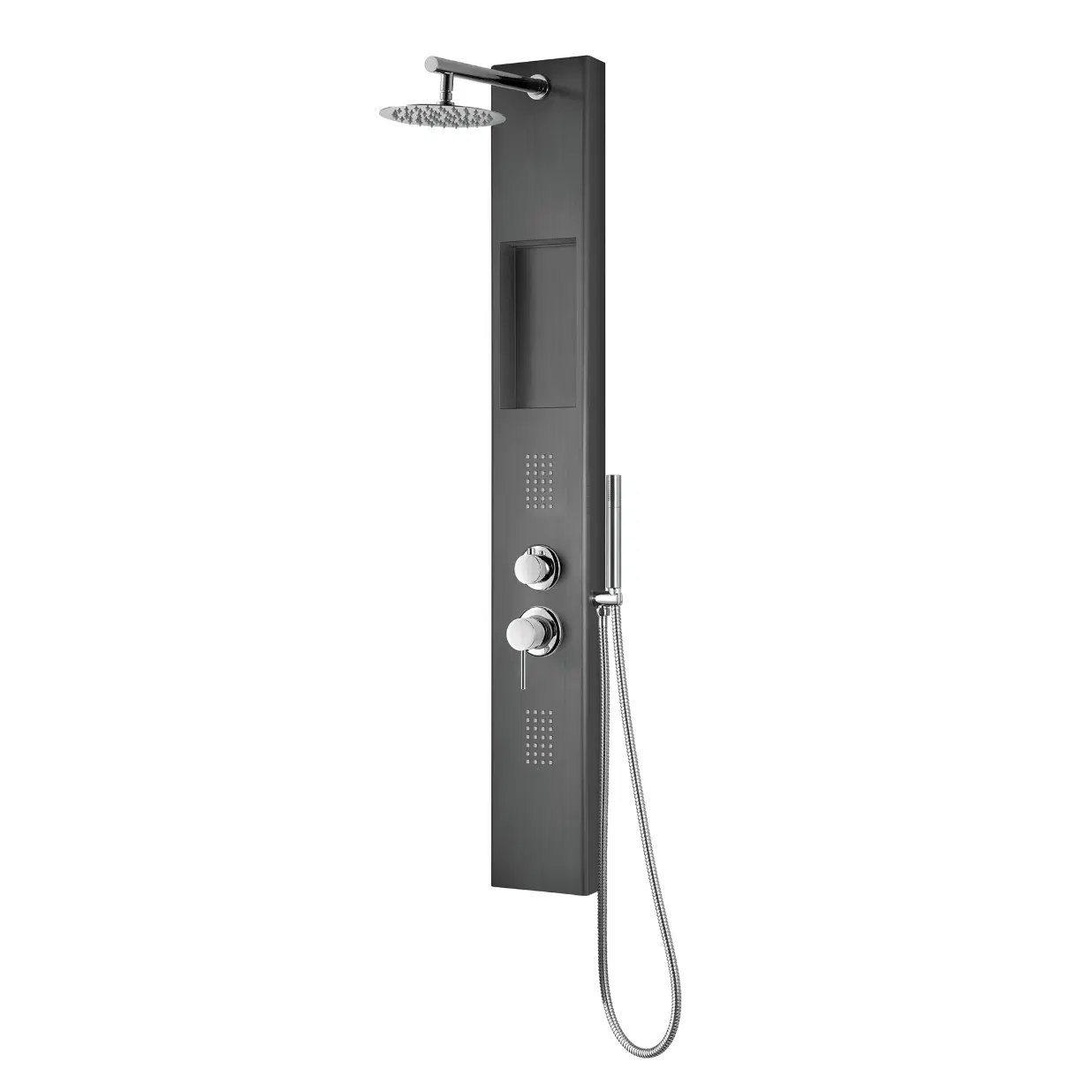 AquaNiche 8-in Rain Showerhead Showerspa with 4-Body Jets Built-in Niche and Handshower Gun Metal Black